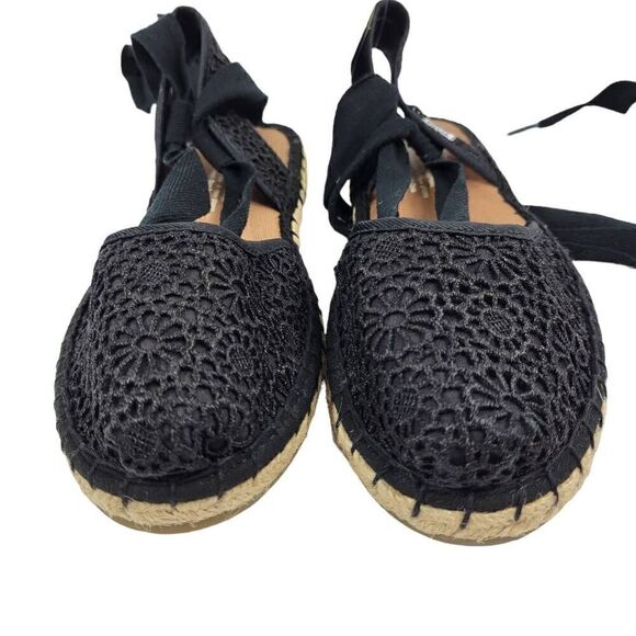 TOMS BELLA Womens Black CROCHET LACE UP ESPADRILLE SANDALS SHOES Size 6.5 - Picture 6 of 10